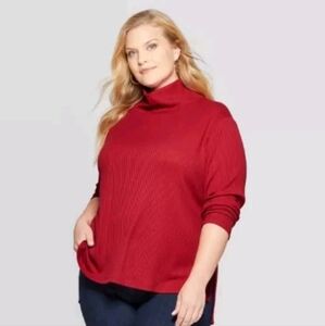 NWT Ava & Viv Women's Plus size 4X (28W-30W) Red Ribbed Knit Mock Turtleneck Top